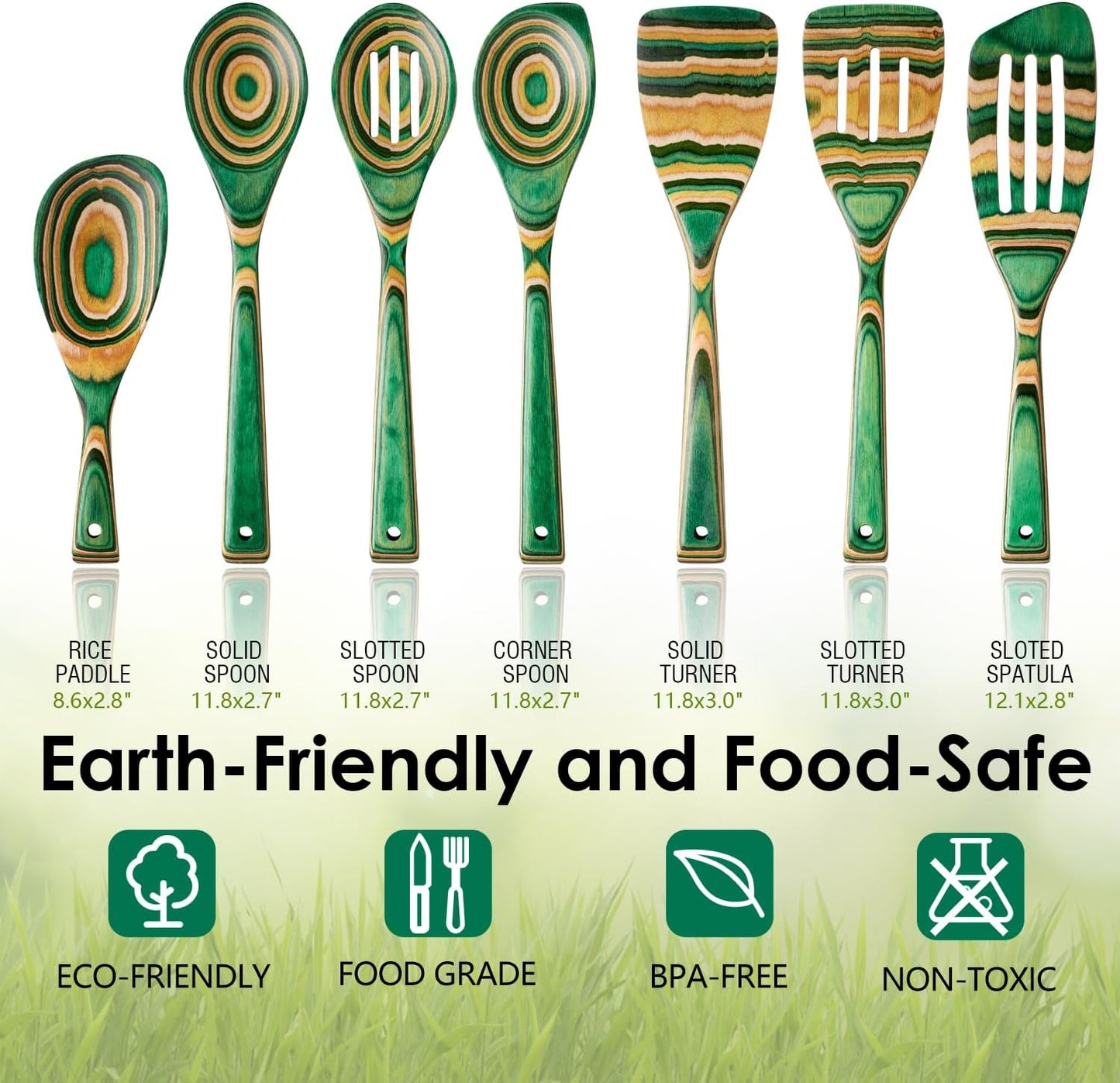 Kitchen Pakkawood Wooden Spoons for Cooking – 7-Piece Kitchen Utensil Set with Spatula, Corner Spoon, Rice Paddle – Nonstick Safe Durable Wooden Cooking Tools for Home Kitchen by Howhong (Oasis)