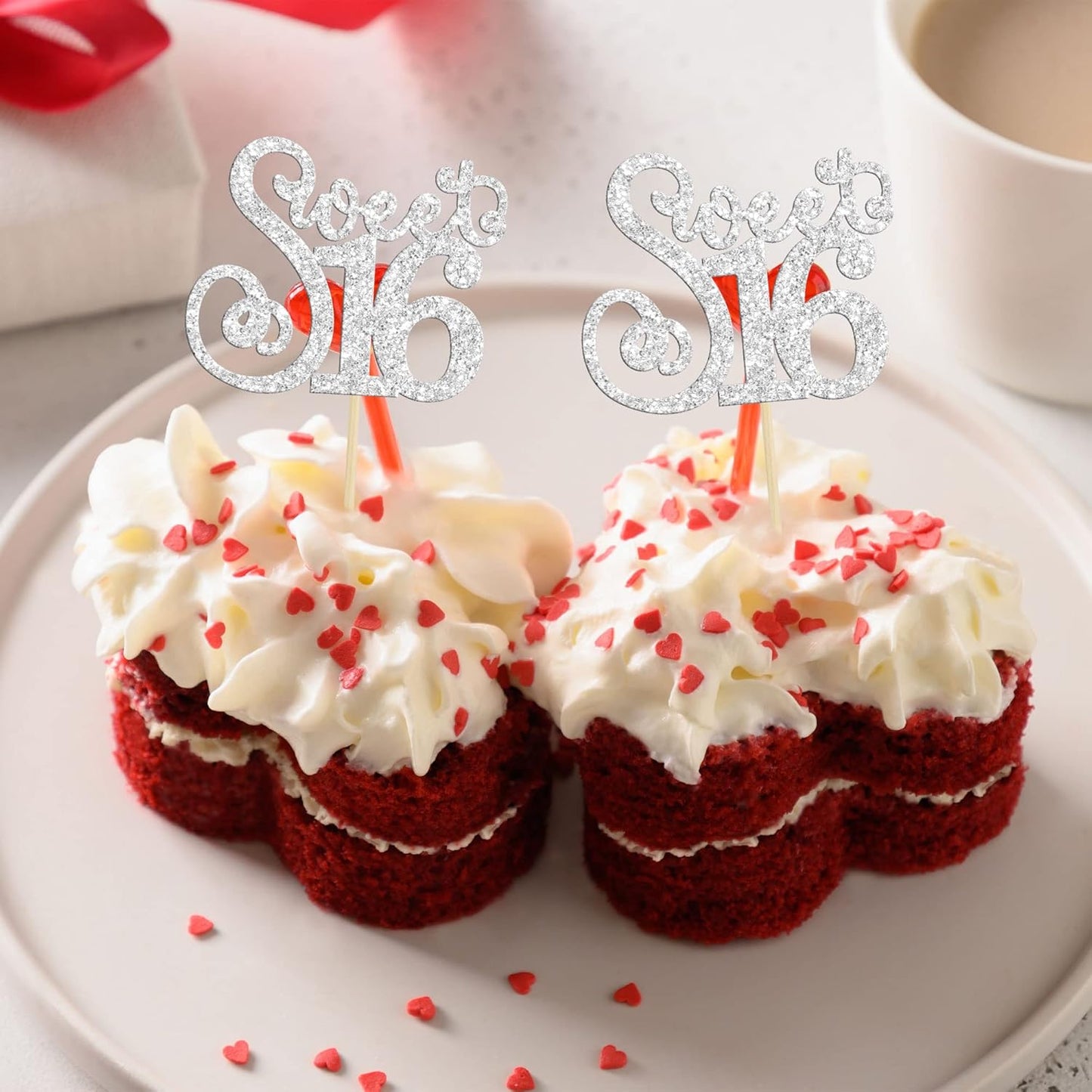 Gyufise 24 Pack Happy Sweet 16 Cupcake Toppers Glitter Sixteen 16th Birthday Cupcake Picks Cheers to 16 Years Old Cupcake Decorations for 16th Birthday Anniversary Party Cake Supplies Silver