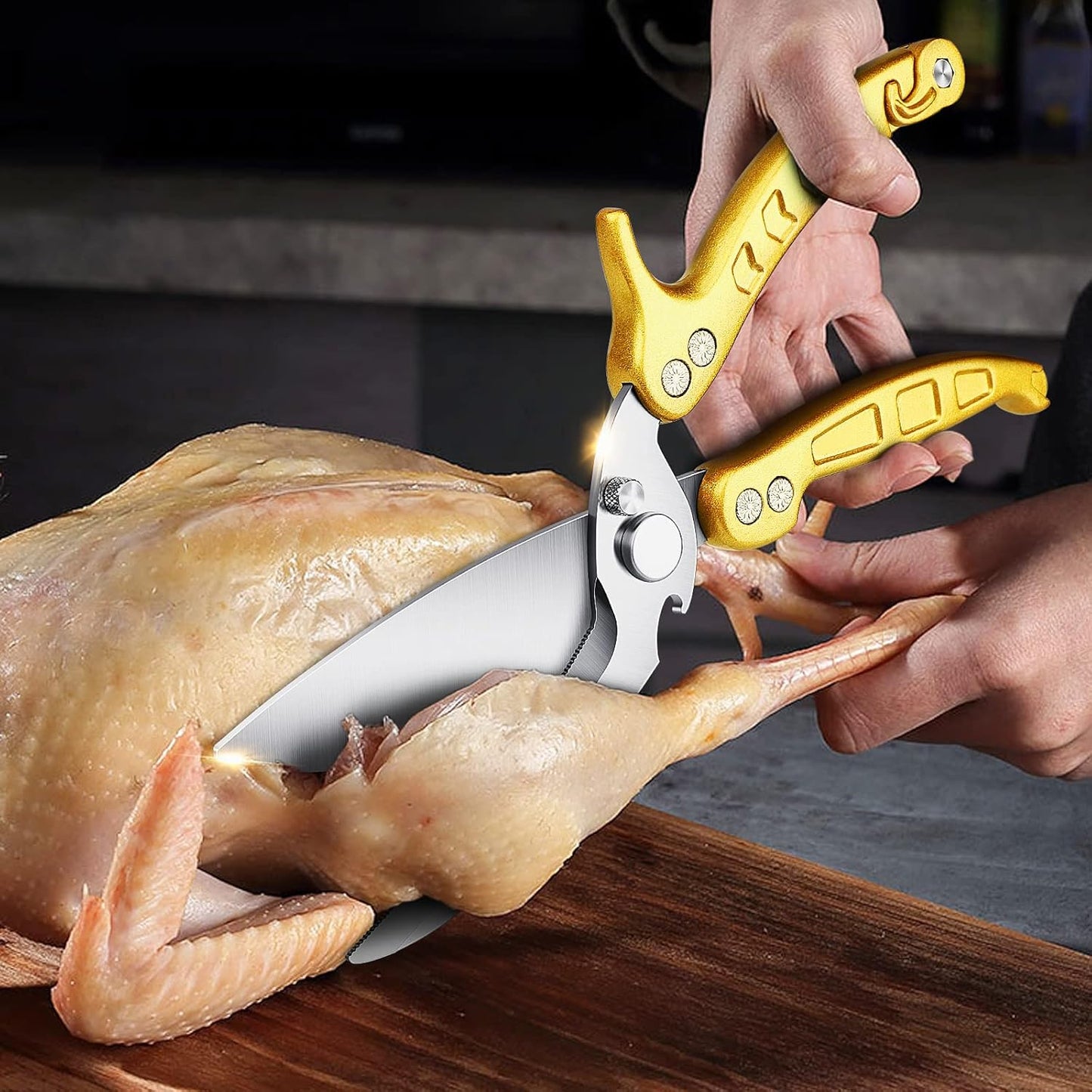 DRAGON RIOT Heavy Duty Poultry Shears - A Must Have Kitchen Shears for Chicken and Meat Cutting - Dishwasher Safe and Stainless Food Kitchen Scissors for Thanksgiving(Golden)