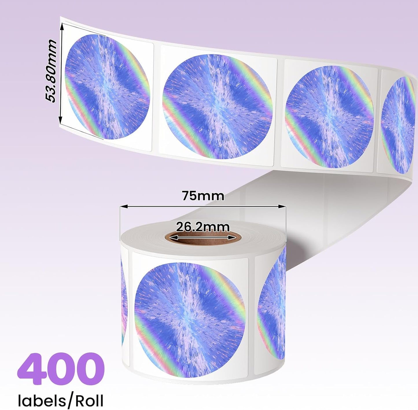 2 Inch Round Laser Rainbow Thermal Label, Waterproof and Self-Adhesive Thermal Printer Labels for Gift Wrapping, Custom Logo Design, Thanks Card, Name & Price Tag, 400 Labels/Roll