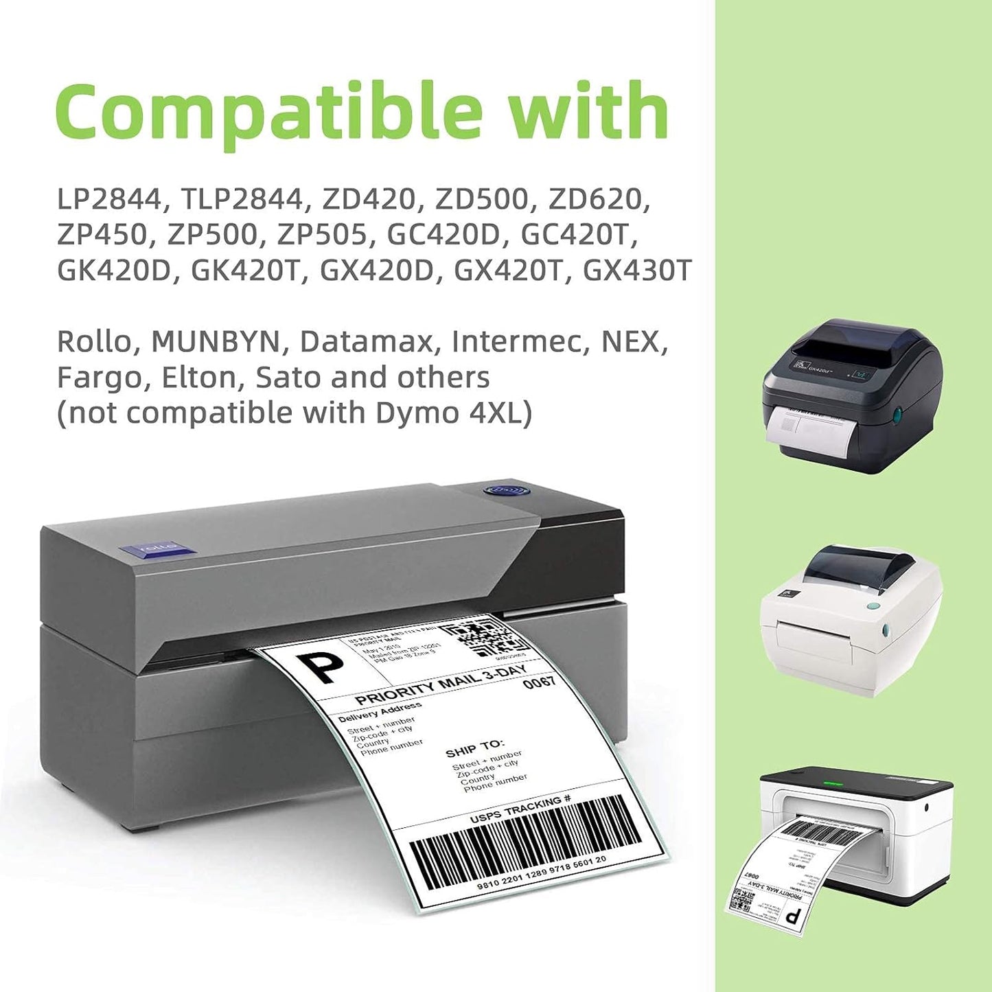Compatible 2-1/4" x 4" Direct Thermal Labels Replacement for Barcodes Postage Address Shipping Compatible with Rollo & Zebra Desktop Printers Adhesive & Perforated (12 Rolls, 350 Labels/Roll)
