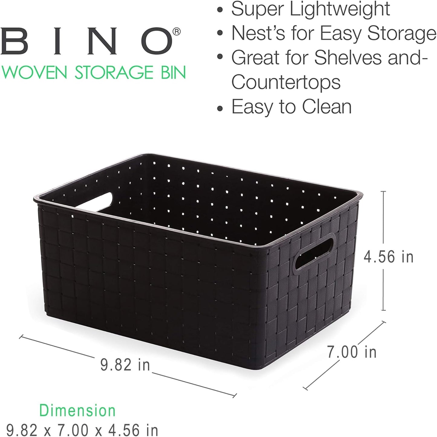BINO Plastic Basket, Small Black, 5 Pack, The Stable Collection, Multi-Use Storage Basket, Rectangular Cabinet Organizer, Baskets for Organizing with Handles, Home & Office Storage Organizer