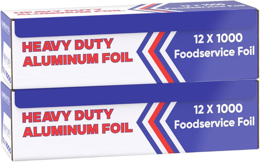 Aluminum Foil Wrap for Food -12 x 1000 FT (2 Box) Heavy Duty Aluminum Foil - BBQ Silver Foil Rolls for Grilling, Roasting, Baking - Perfect for Commercial & Home Use