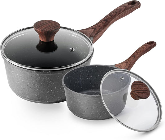 SENSARTE Nonstick Sauce Pan with Lid Saucepan Set, Swiss Granite Coating Sauce Pot Kitchen Cooking Pot, Induction Comptable, Free of Intentionally Added PFOA, 2 + 2.5 QT