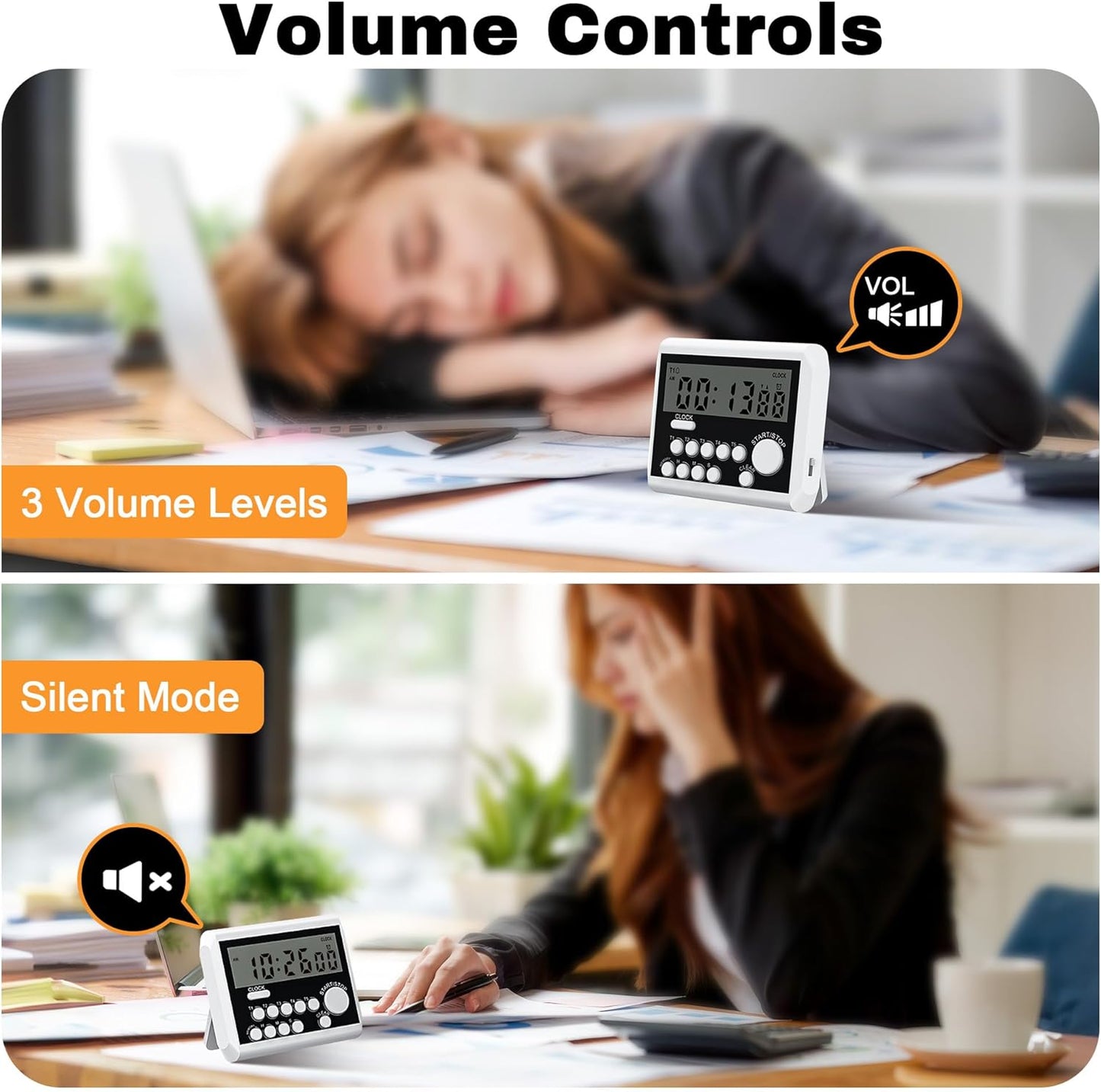 XREXS 5 Channels Digital Kitchen Timer, Clock Mode with Large LCD Display, Cooking Timer, Loud Volume Alarm and Flashing Light with Magnetic Back, Stand, Battery Included