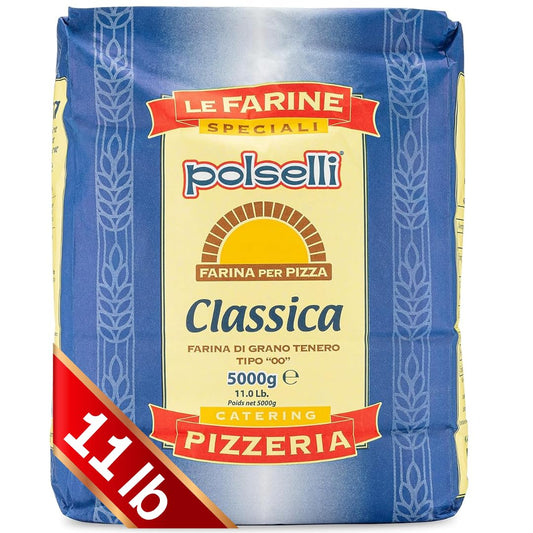 POLSELLI Classica, Tipo "00" Double Zero Flour Extra Fine, 11 lbs (5 kg), Neapolitan Italian Pizza, Bread, Pasta, and more, All Natural, Unbleached, Unbromated, No Additives