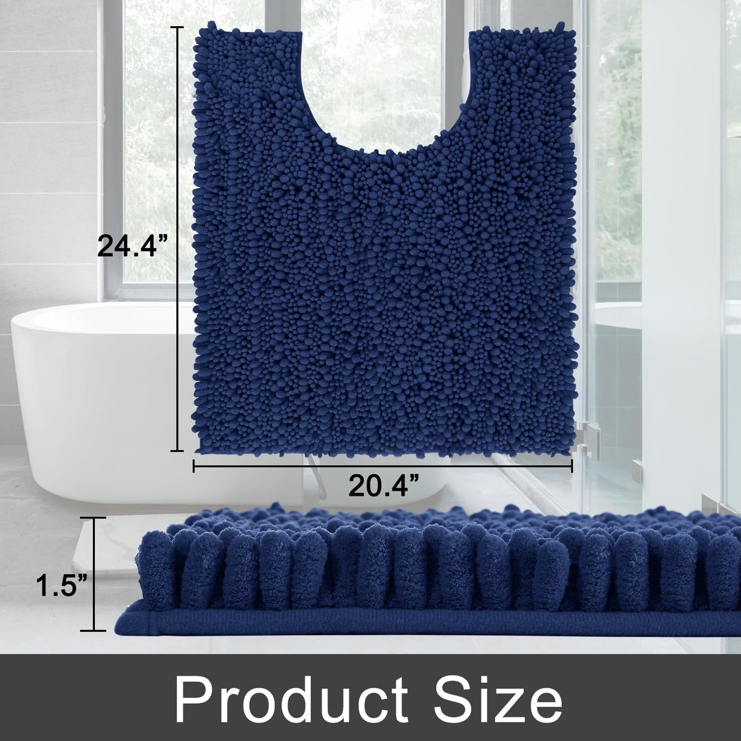 Yimobra Toilet Rug U Shaped Washable 24x20 Inch - Ultra Soft Absorbent Chenille Bath Rugs for Toilet, Quick Dry & Machine Washable, Non Slip Contour Bathroom Mat, Navy Blue