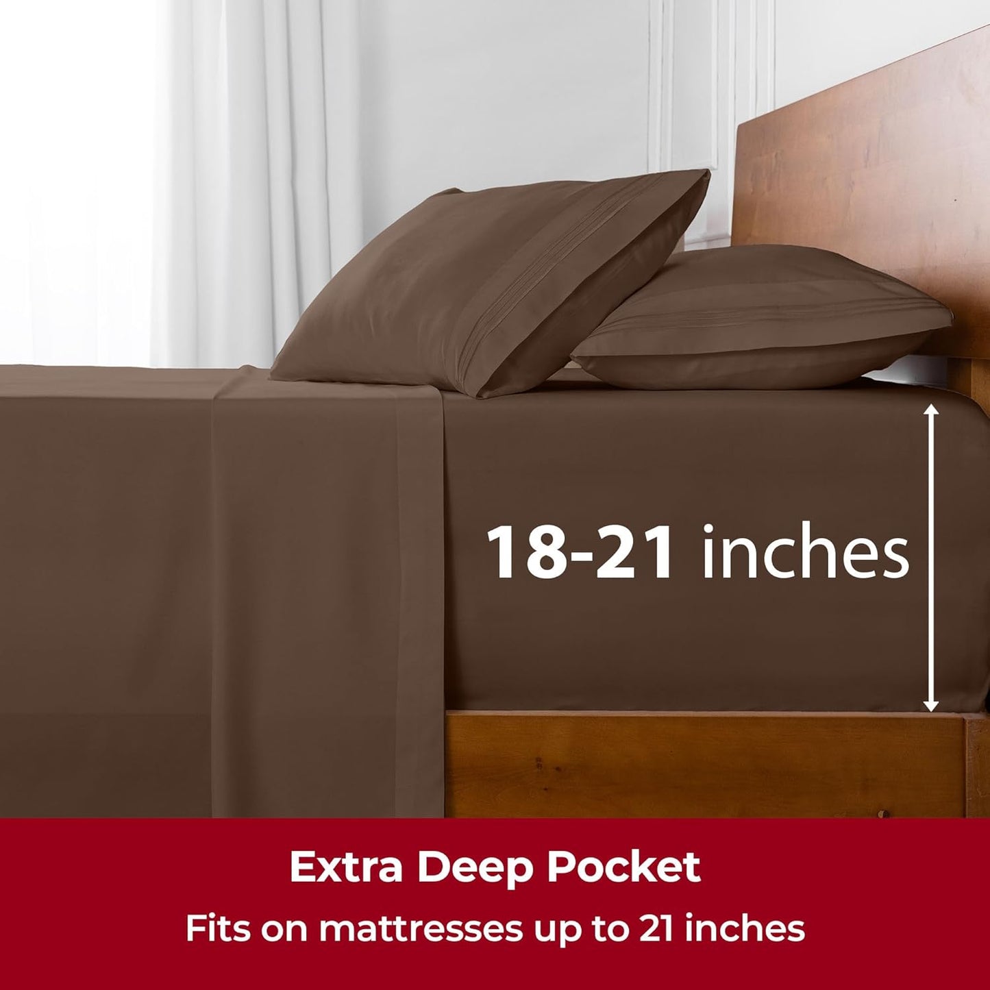 Mellanni Extra Deep Twin XL Sheets - 3 PC Iconic Collection Bedding - Hotel Luxury, Ultra Soft, Cooling Bed Sheets - Wrinkle, Fade, Stain Resistant (Twin Extra Long, Brown)