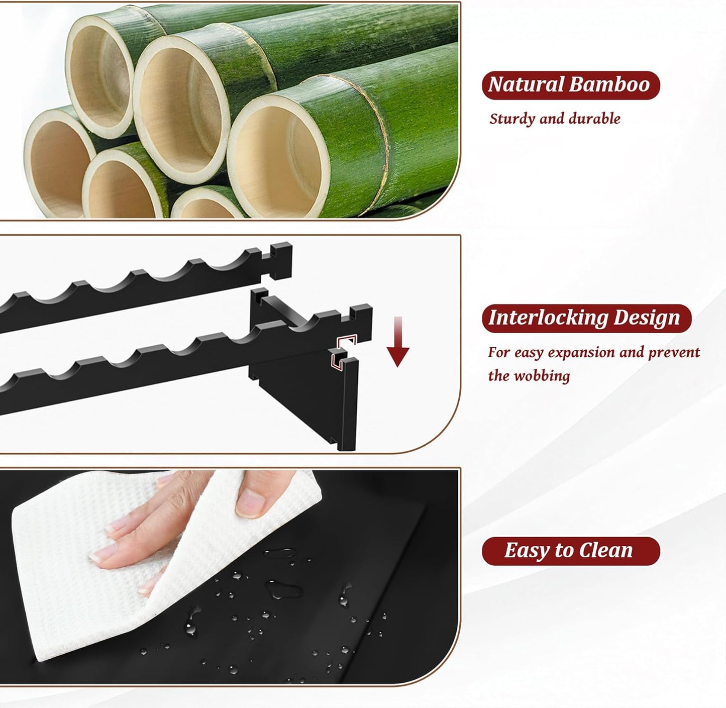 VASMIA Bamboo Stackable Wine Rack,72 Bottles Wine Rack Freestanding Floor,No Tools Assembly,8-Tier Display Wine Storage Shelf for Kitchen, Bar, Dining Room,Cellar,Black