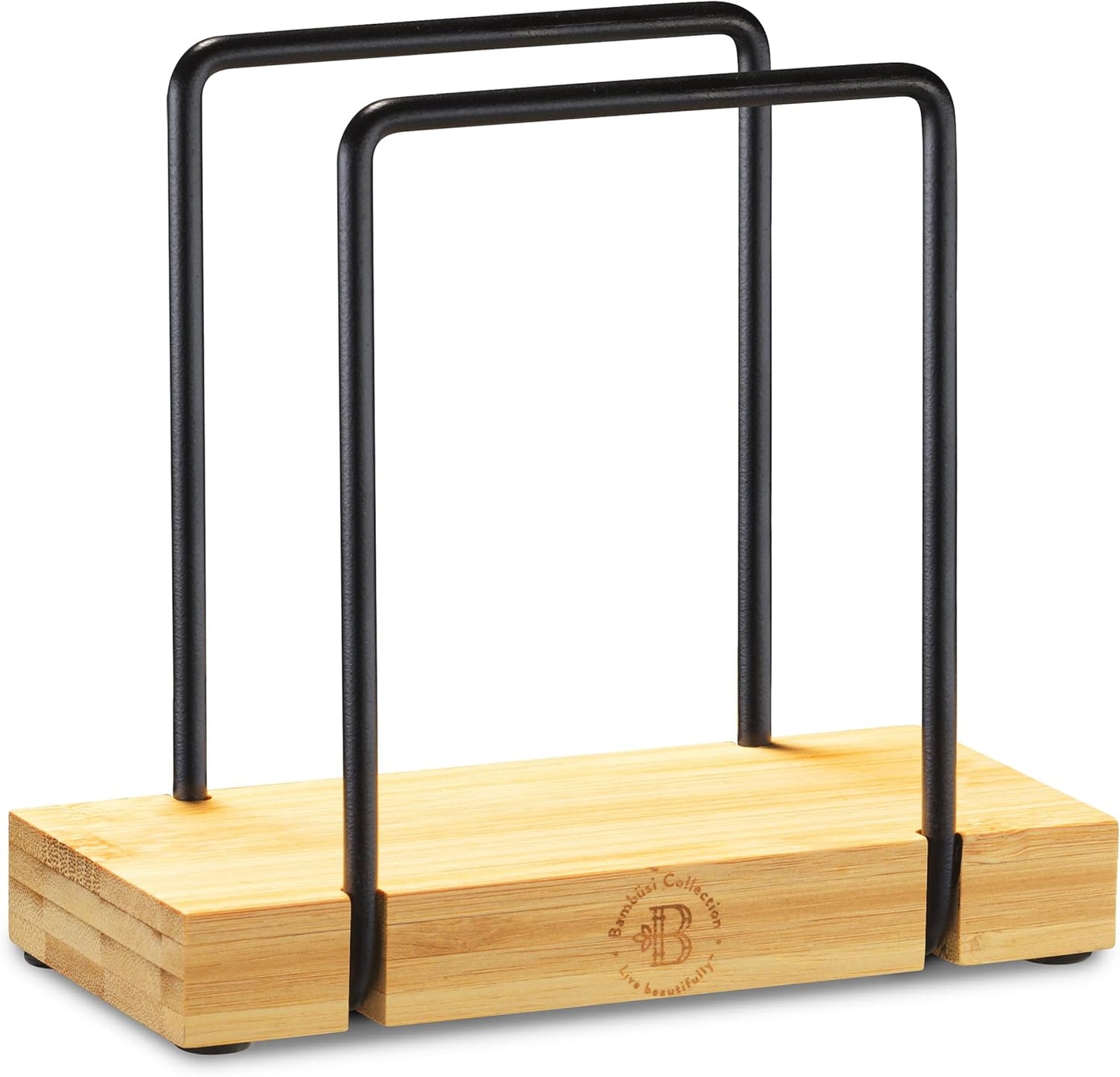 Napkin Holder for Table - Bamboo and Iron Standing Napkin Dispenser, Non-Slip Paper Napkin Holder for Kitchen, Farmhouse, Dining Table, Restaurant, Outdoor Use - Rustic Elegant Design (Black/Natural)