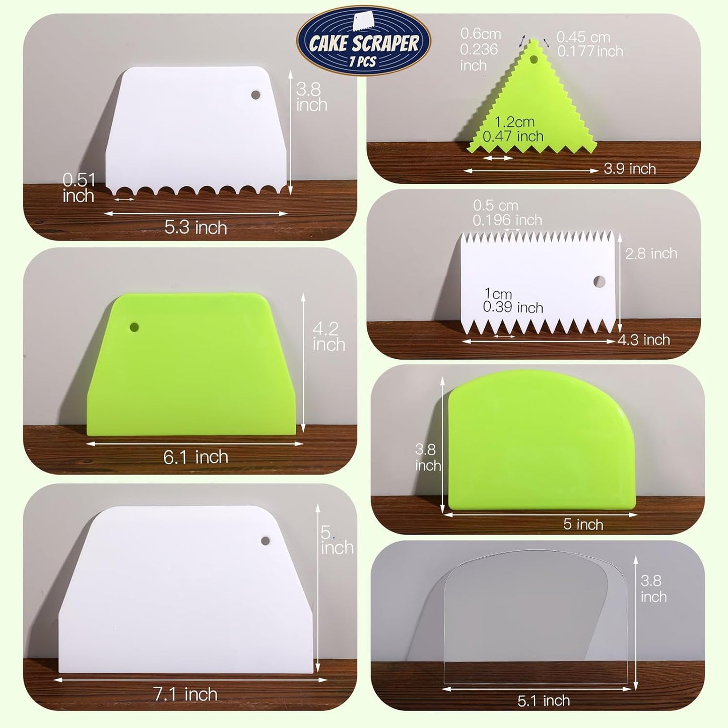 Teenitor 7 Pcs Cake Scraper, Bench Scraper Dough Scraper Cake Smoother Bowl Scraper Cake Cutter Cake Decorating Kit