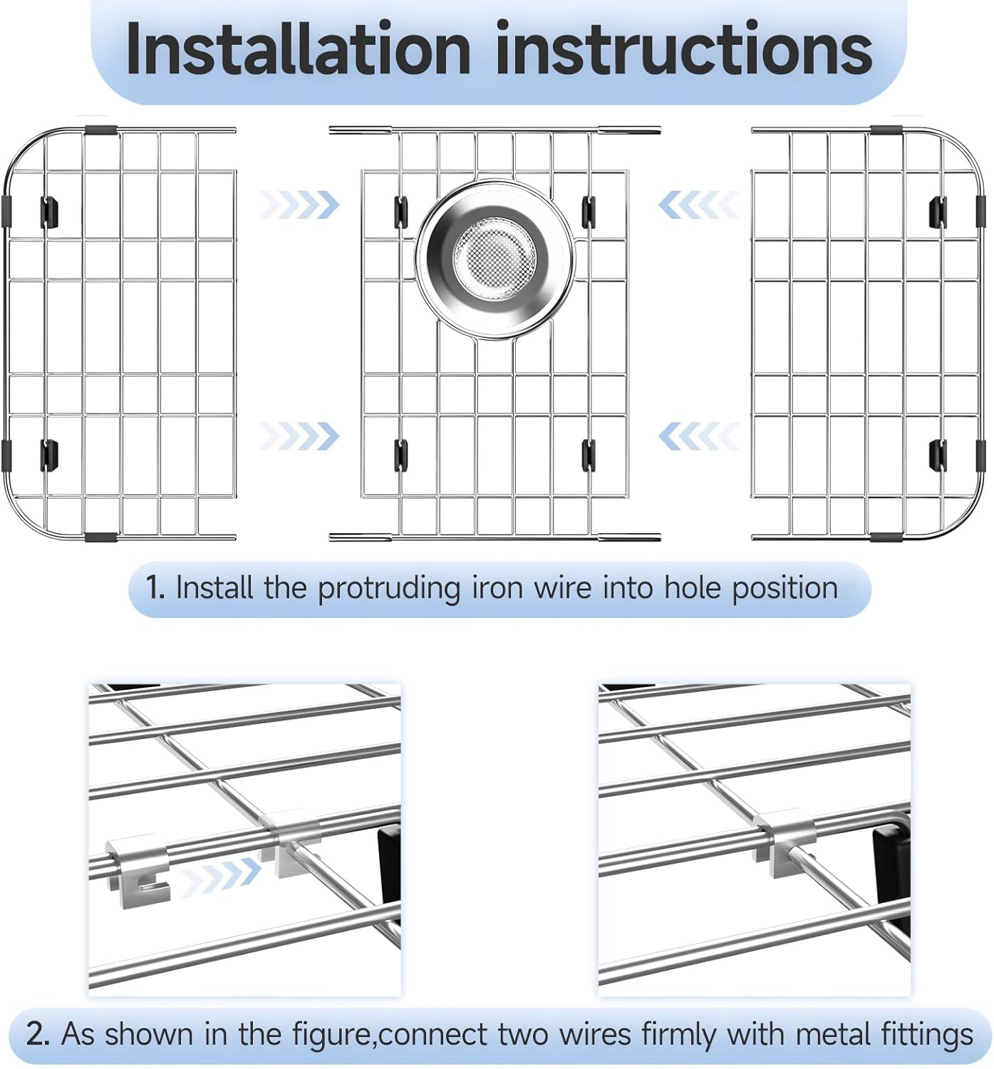 23’’ x 13’’ Stainless Steel Sink Grid, Sink Protectors for Kitchen Sink, Sink Protector with Rear Drain for Single Sink Bowl, Sink Bottom Grid, Sink Grate for Bottom with Sink Strainer