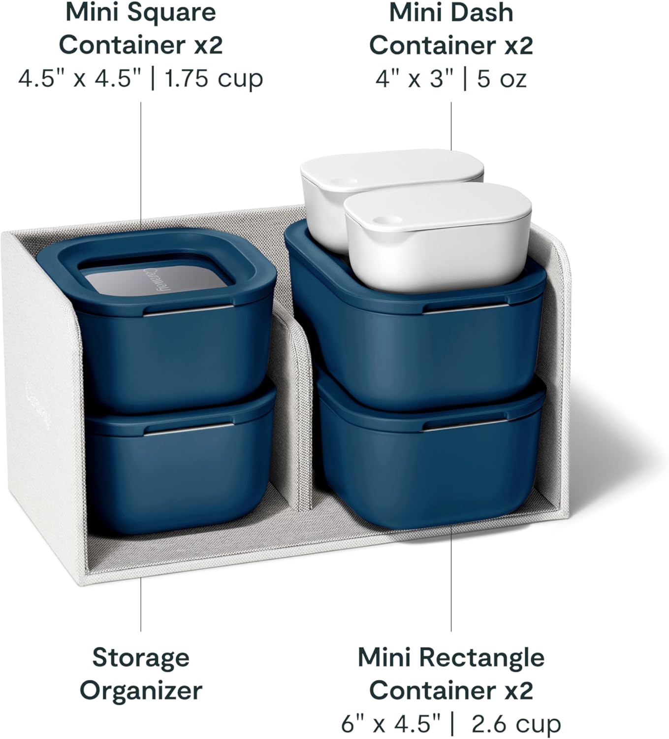 Caraway Mini Food Storage 11pc Set - Glass Storage Containers for Food - Non-Toxic Ceramic-Coated Glass - Air Release Technology - Compact & Stackable Design - Navy