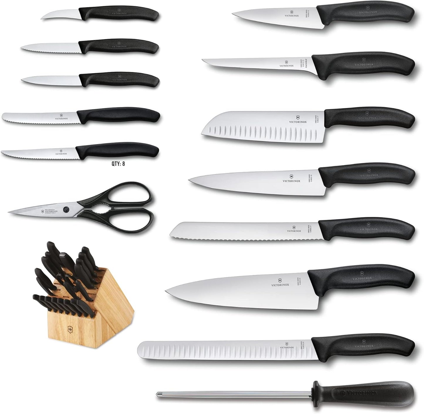 Victorinox Swiss Classic Knife Block - Kitchen Knife Set with Block for Home Essentials - Includes Chef's Knife, Kitchen Shears & More - Black Handles, 22-Piece Set