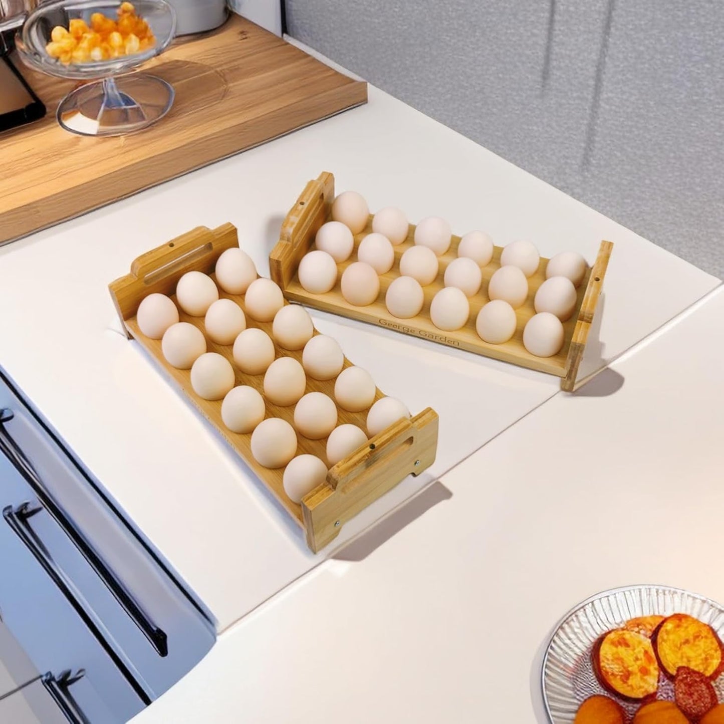 Bamboo Egg Holder Countertop - Stackable Design for 36 Eggs, Farm Fresh Egg Organizer Display Stand, Wooden Chicken Egg Storage Kitchen Counter Top Rack, Fits Duck, Turkey, Chicken Eggs