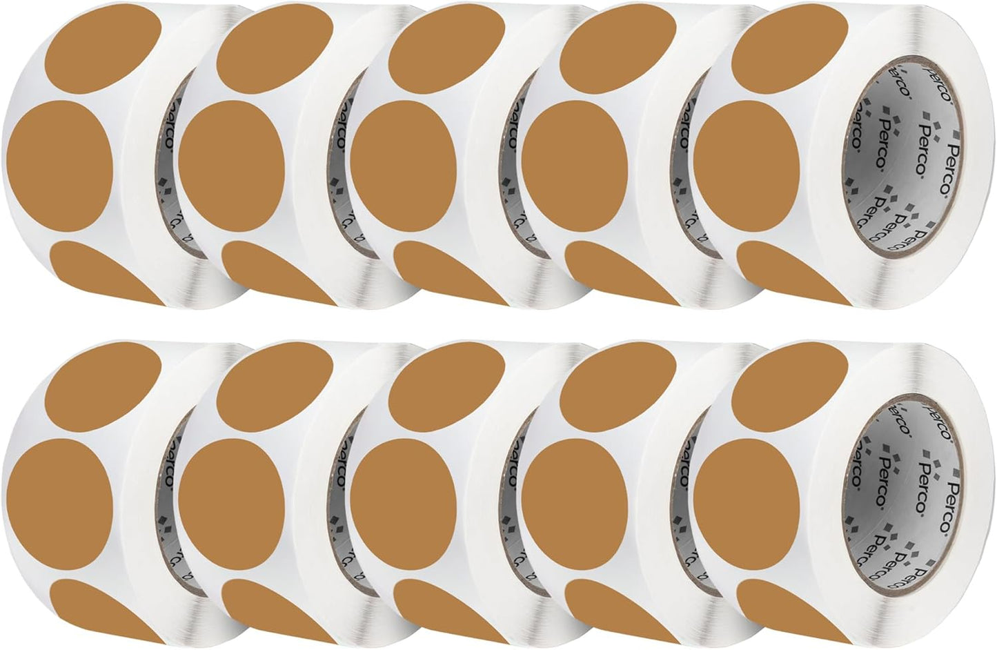 Perco Kraft Brown 3-Inch Perforated Circle Dot Sticker Labels — 10 Rolls, 5,000 Round Stickers — Natural, Cardboard-Like Surface with Permanent Adhesive for Organizing, Crafting & More—Made in USA