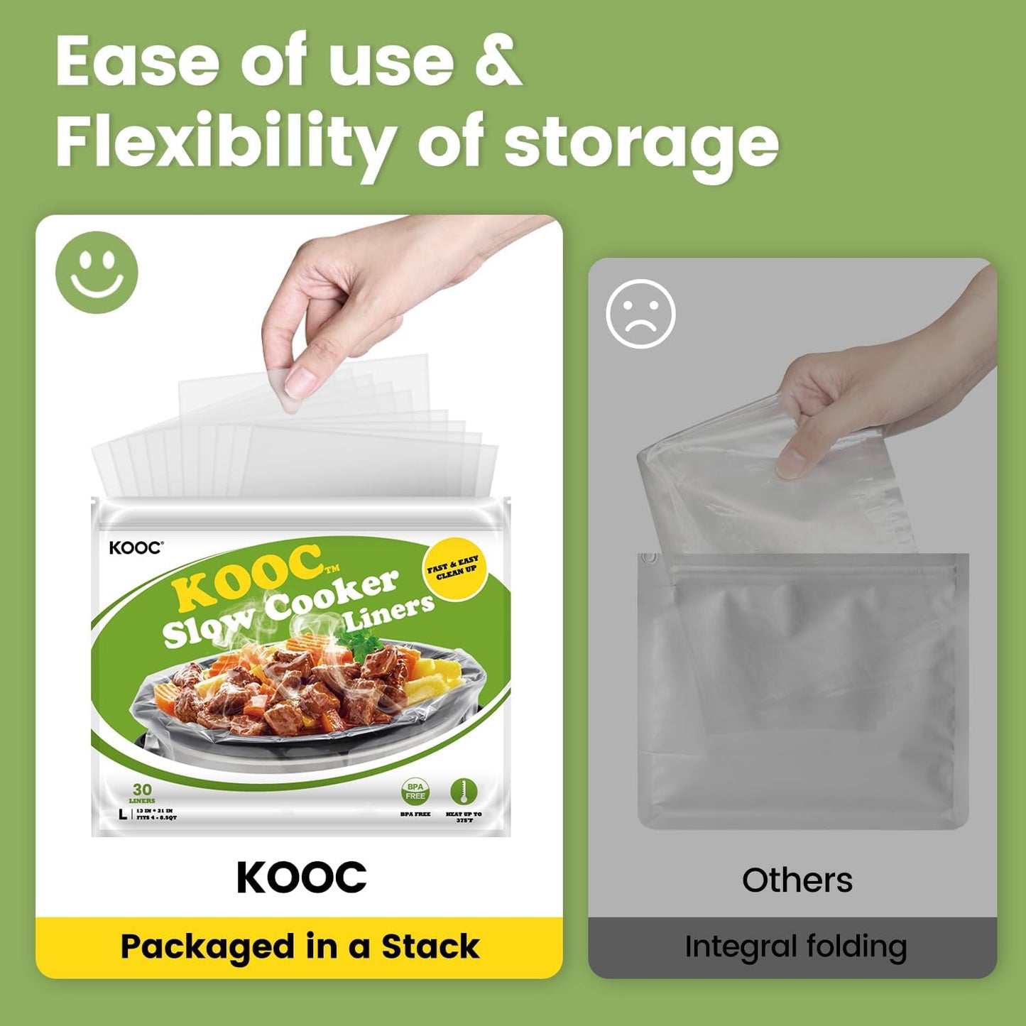 KOOC Slow Cooker Liners 13x21 inch 60 Count Large Size Disposable Plastic Bags Pot Liners Cooking Bags Fit 3QT to 8.5QT Pot BPA Free