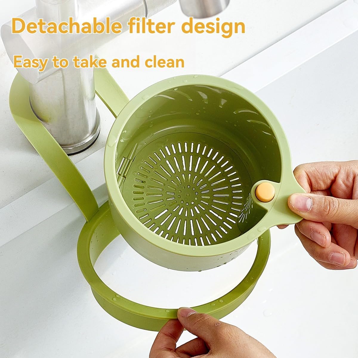 Over-Sink Drying Rack - Faucet Mount Drainer Basket, Rust-Proof Sink Trash Catcher for Kitchen Organization (Yellow)