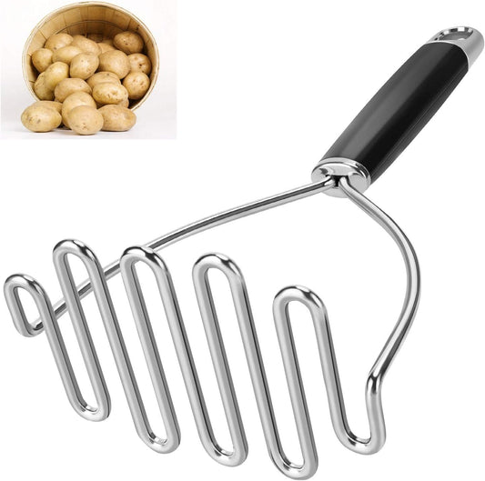 Potato Masher, Large Heavy Duty Stainless Steel Mashed Potato Masher Kitchen Tool, Professional Metal Wire Smasher for Bean, Avocado, Vegetable-10.24 inch （Silver）
