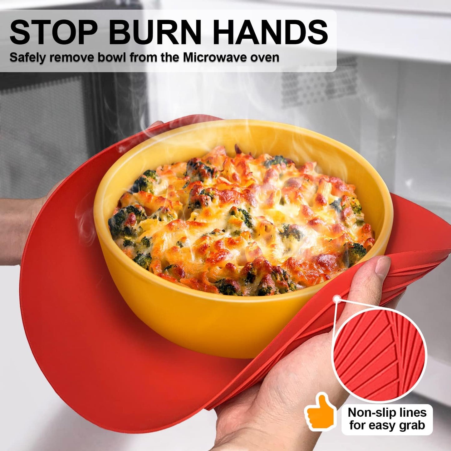 Walfos 12 10 Inch Silicone Microwave Mats, Microwave Splatter Cover for Food, Pot Holders for Kitchen, Non-Slip Heat Resistant Silicone Mats for Microwave, Oven, Hot Pan, Pot (Red)