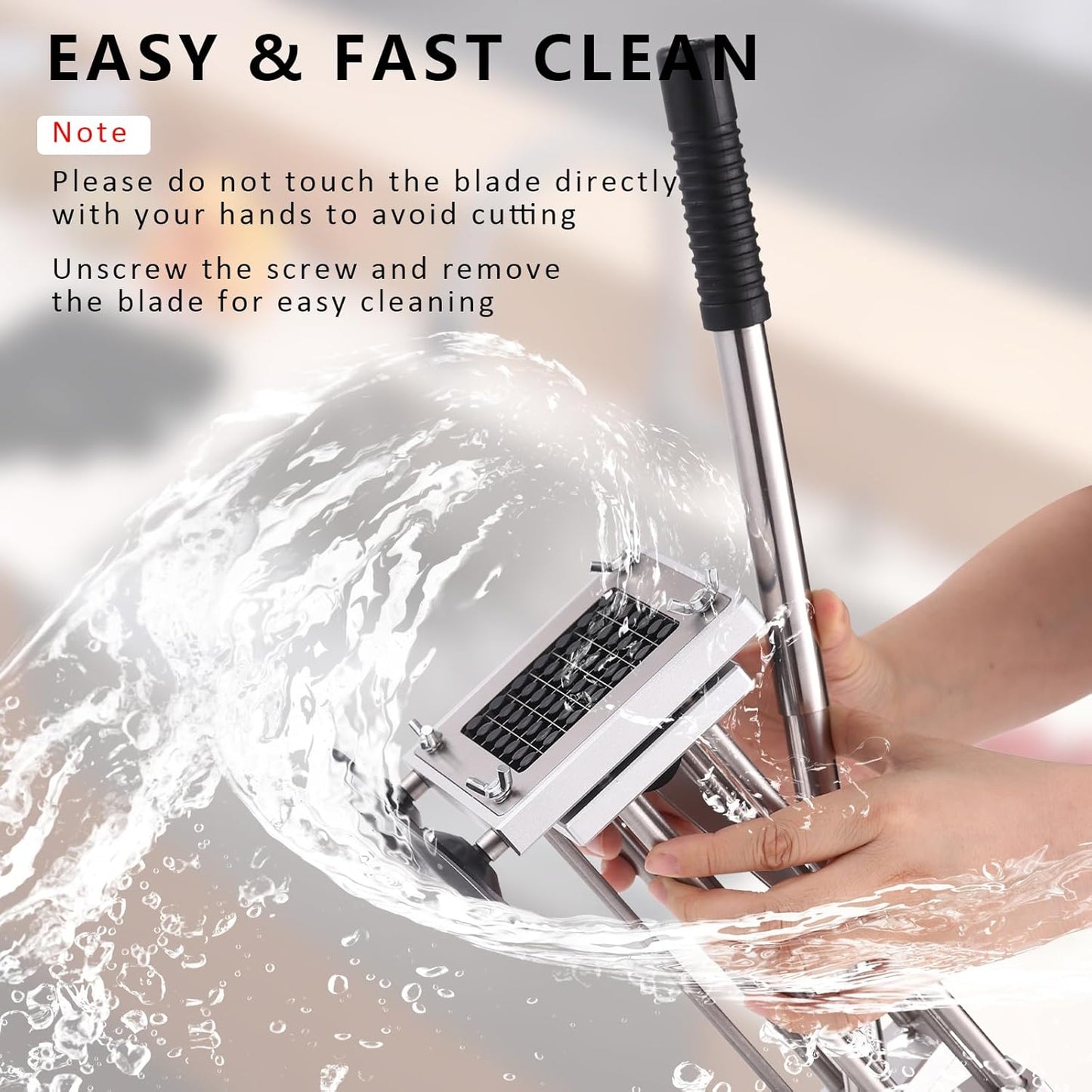 French Fry Cutter, Potato Slicer Fry Cutter with Detachable Handle， Stainless Steel Potato Cutter Includes 3/8",1/2" Blades with 4 Suction Feet for Potato, Carrot, Cucumbers