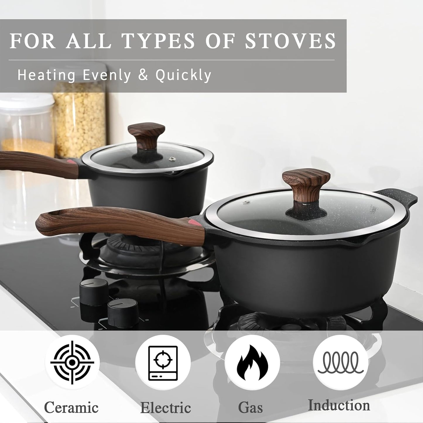 VINCHEF Nonstick Stockpot With Lid 4 Quart, Large Saucepan with Stay Cool Handle, Deep Kitchen Cooking Pot Induction Stock Pots, Dishwasher Safe, Compatible for All Stove Top, PFAS/PFOA Free Black