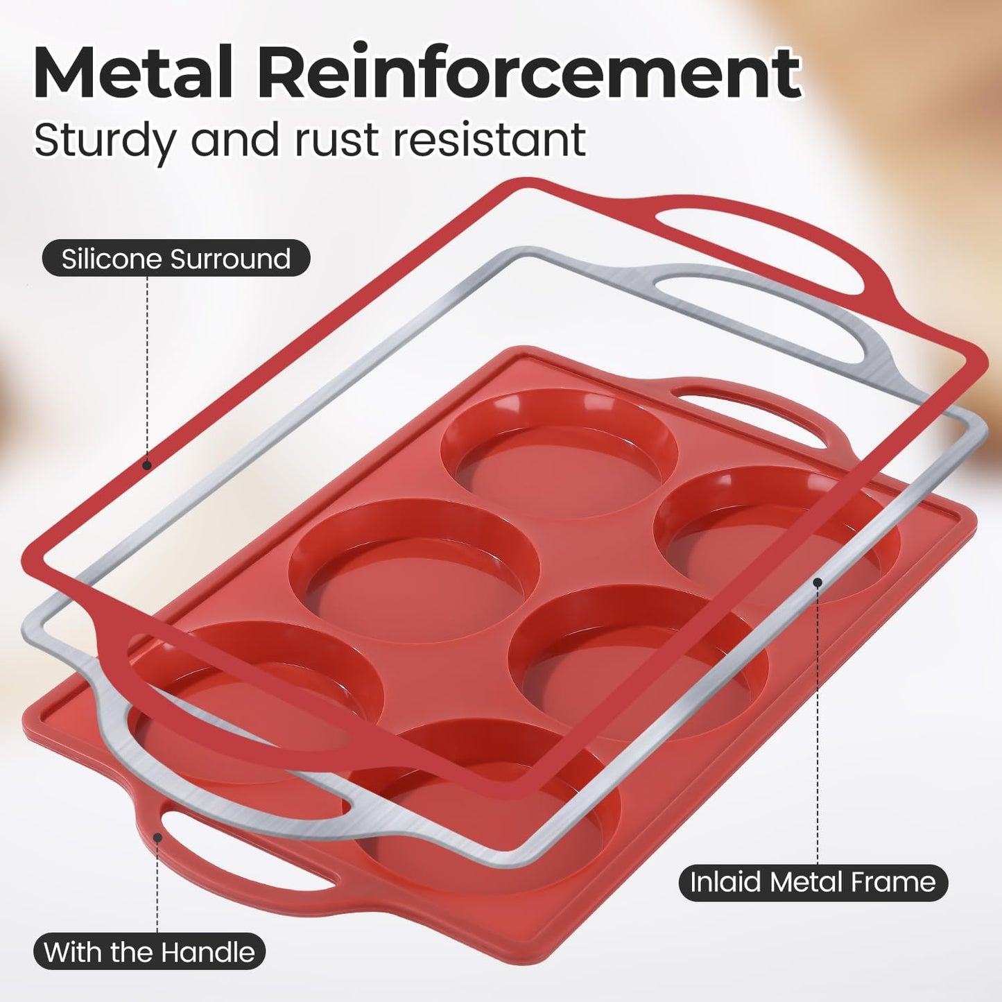 CAKETIME Muffin Top Pan Non Stick, 4 Inch Metal Frame Round Egg Baking Pan for Oven English Muffins, Whoopie Pies, Corn Bread, Egg Bites, Breakfast Sandwiches Tarts 4 Pack Brown