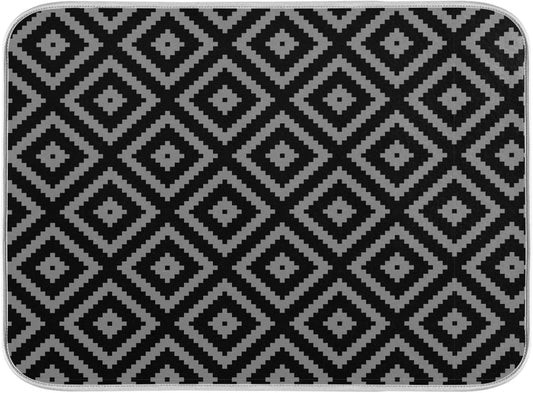 Super Absorbent Dish Drying Mat, Microfiber Fast-Drying Dish Mat, 16" x 18, Kitchen Dish Drying Pad, Black Moroccan Rhombus Plaid