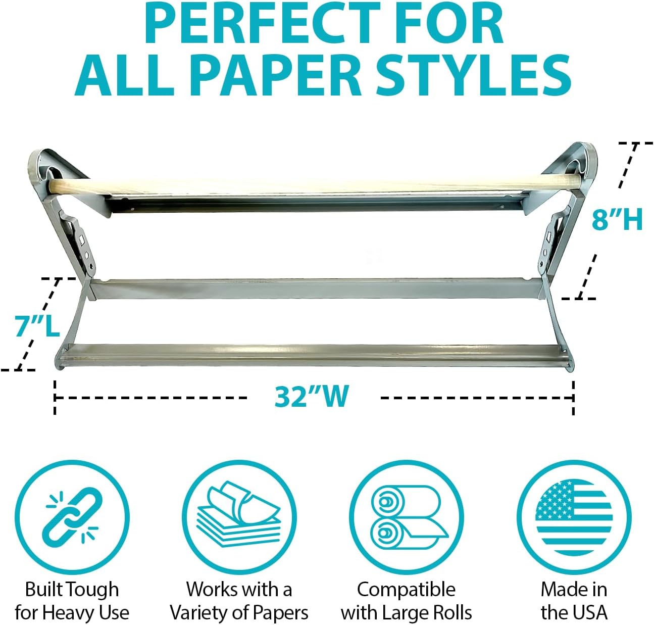 18" Wide Roll Paper Dispenser with Cutter for Desktop – Roll Dispenser with Straight Edge Cutter – Fits Craft, Freezer, Wrapping, Butcher Paper Roll or Cling Film – Heavy-Duty, Grey