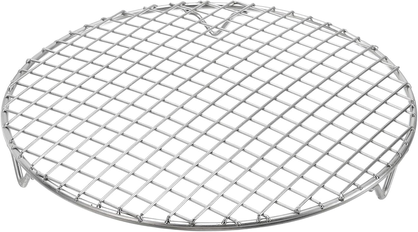 uxcell Round Cooking Rack with Legs, Dia 9.4 Inch 304 Stainless Steel Barbecue Grill for Cooking Baking Barbecue Air Fryer Racks, Silver