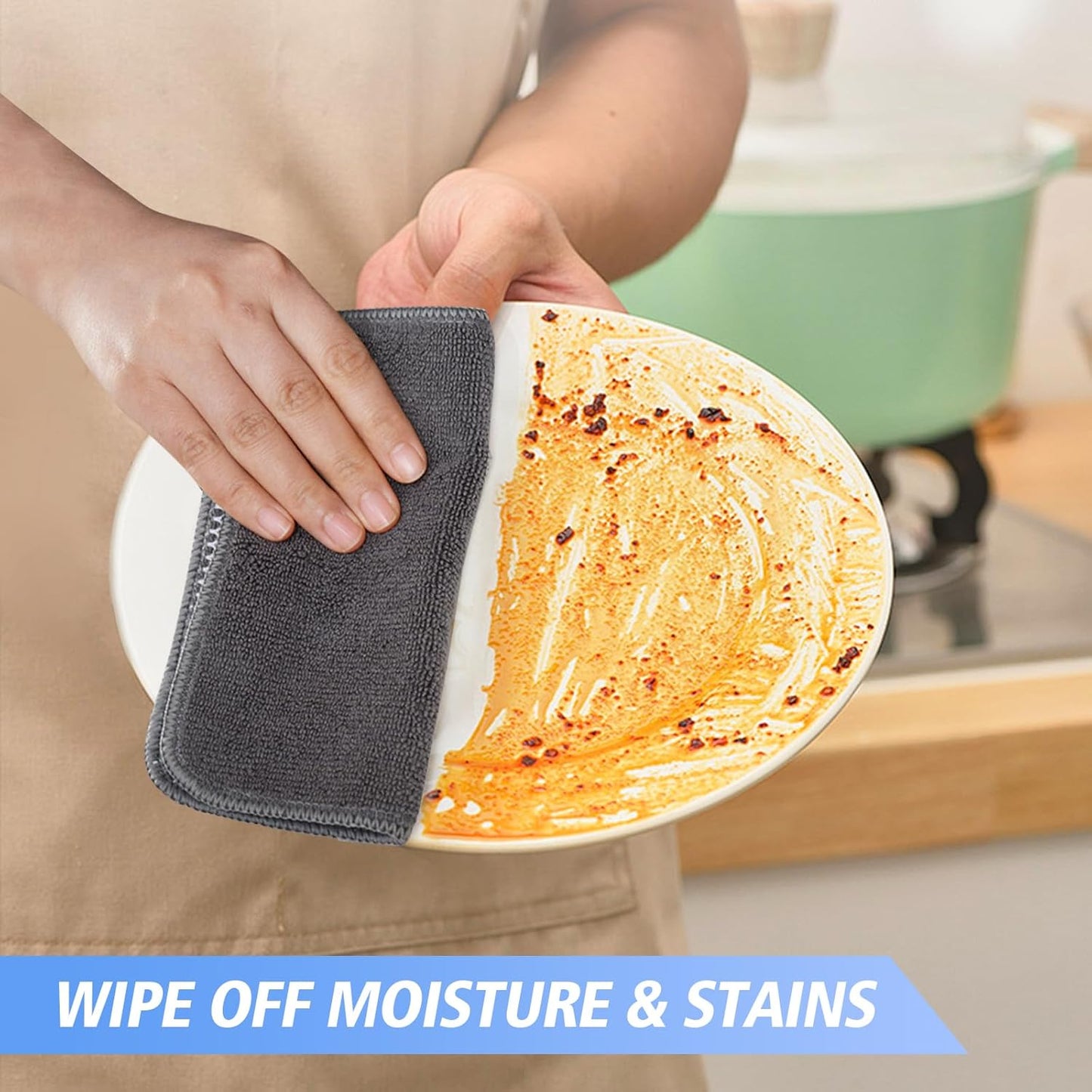 KinHwa Kitchen Washcloths for Dishes Absorbent Microfiber Dish Cloths Quick Dry Dish Rags with Poly Scour Scrub Side Ideal for Kitchen Cleaning (Gray, 7inchx7inch 18 Pack)