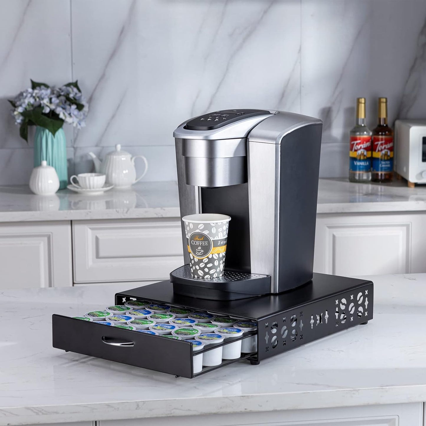 Rice rat K Cup Pod Holde iron Top Drawer,Coffee Pod Holder Capsule Display Storage compatibility 42 k cup (Black)