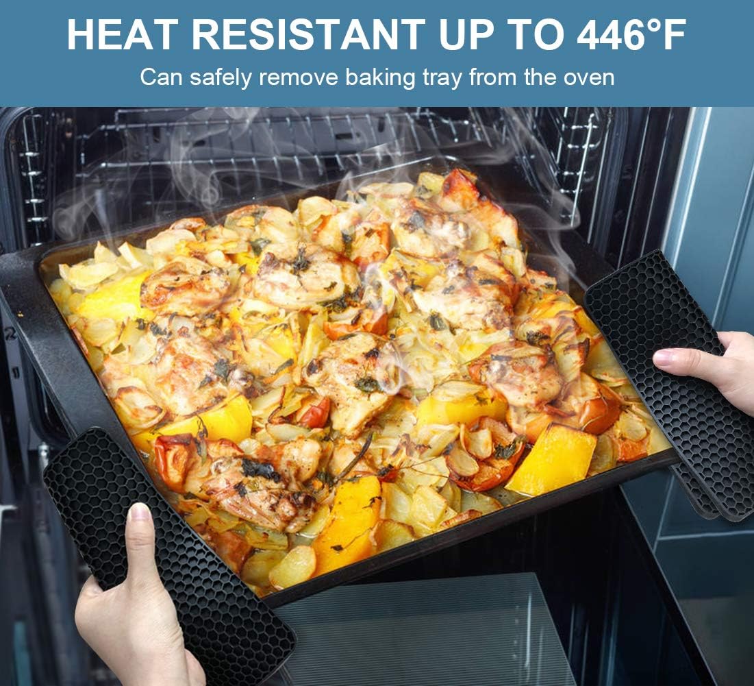 Walfos Silicone Trivet Mats - 4 Heat Resistant Pot Holders, Multipurpose Non-Slip Hot Pads for Kitchen Potholders, Hot Dishers, Jar Opener, Spoon Holder, Food Grade Silicone & BPA Free (Square)