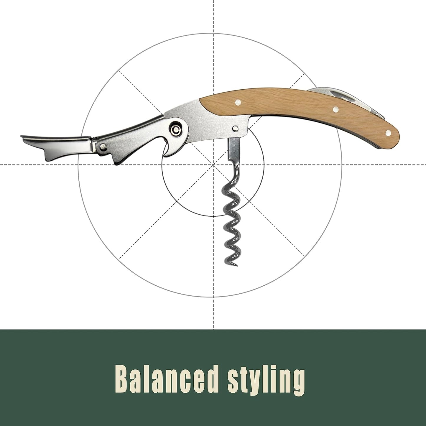 Wine Opener, Bottle Opener, Wine Key, Waiter Corkscrew, Oak Wood Handle