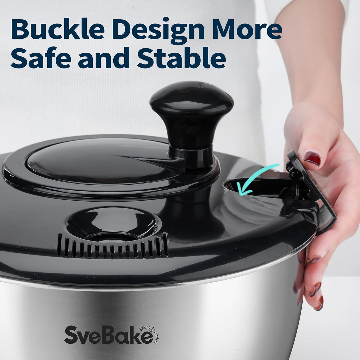 Stainless Steel Salad Spinner, 4.2 Qt Vegetable Washer, BPA-Free Lettuce Dryer with Crank Design, Dishwasher Safe, Non-Slip Base - Black Lid