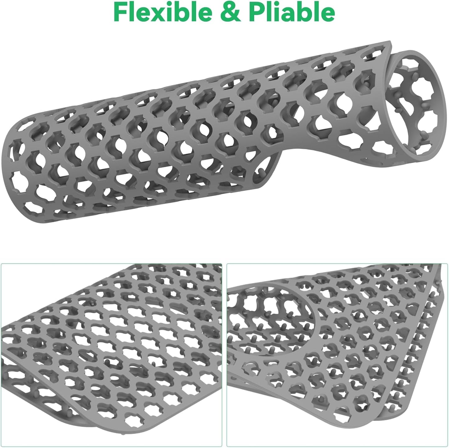 TOOVEM Kitchen Sink Mats, 2PCS Non-Slip Heat Resistant Silicone Sink Protector Mat, Folding Farmhouse Rear Drain Sink Mats, Side Drain, Grey