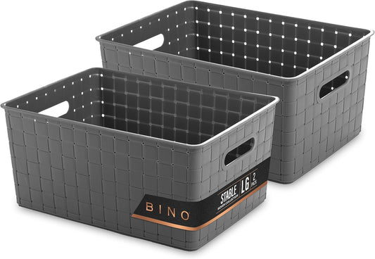 BINO | Plastic Storage Baskets Large - Grey | THE STABLE COLLECTION | Multi-Use Storage | Rectangular Cabinet Organizer | Baskets For Organizing with Handles | Home Office Organization and Storage