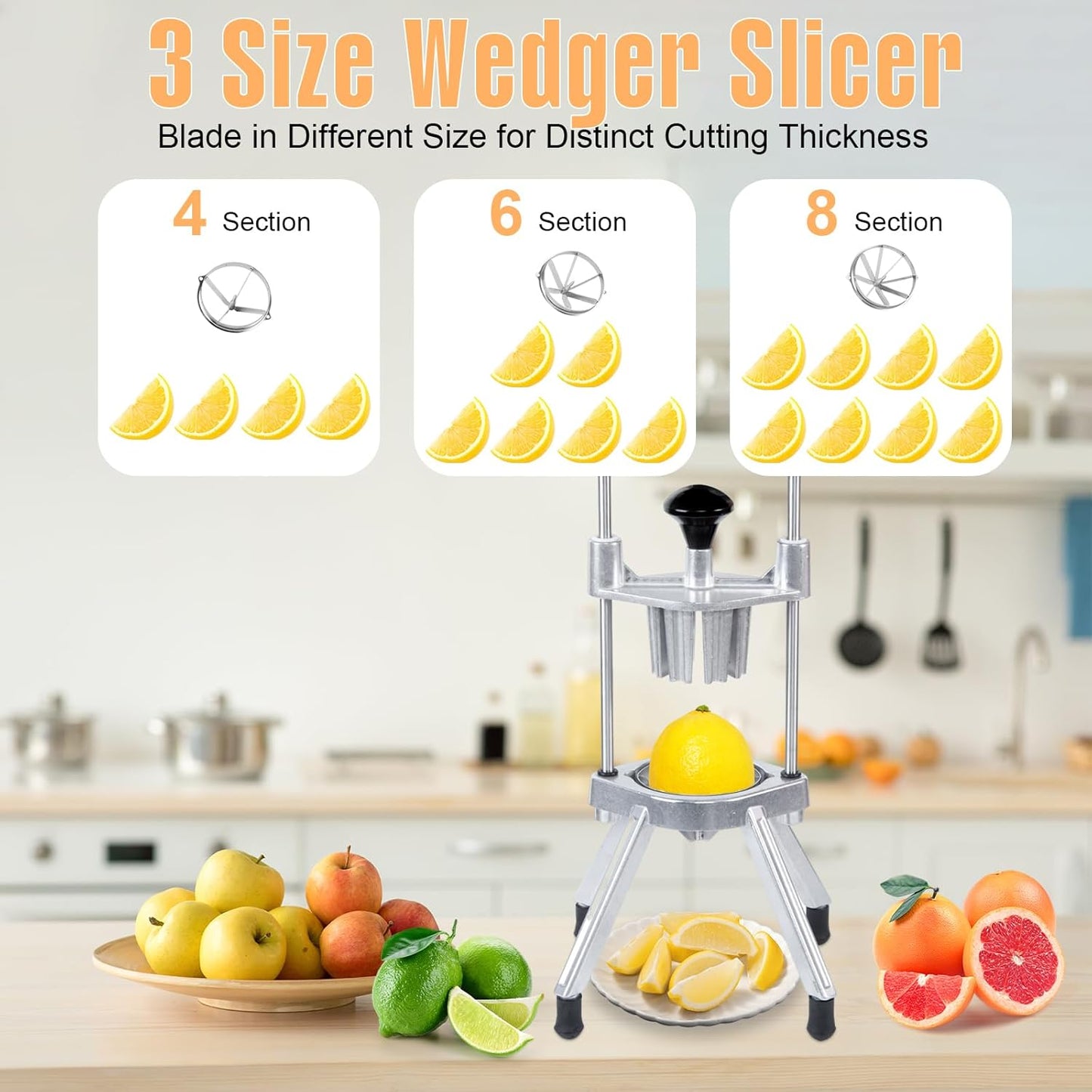 Commercial Lemon Cutter 4 & 6 & 8 Section with V-Shaped Stainless Steel Blades Easy Wedger Fruit Lime Slicer Vegetable Chopper Dicer for Home Bar Restaurant