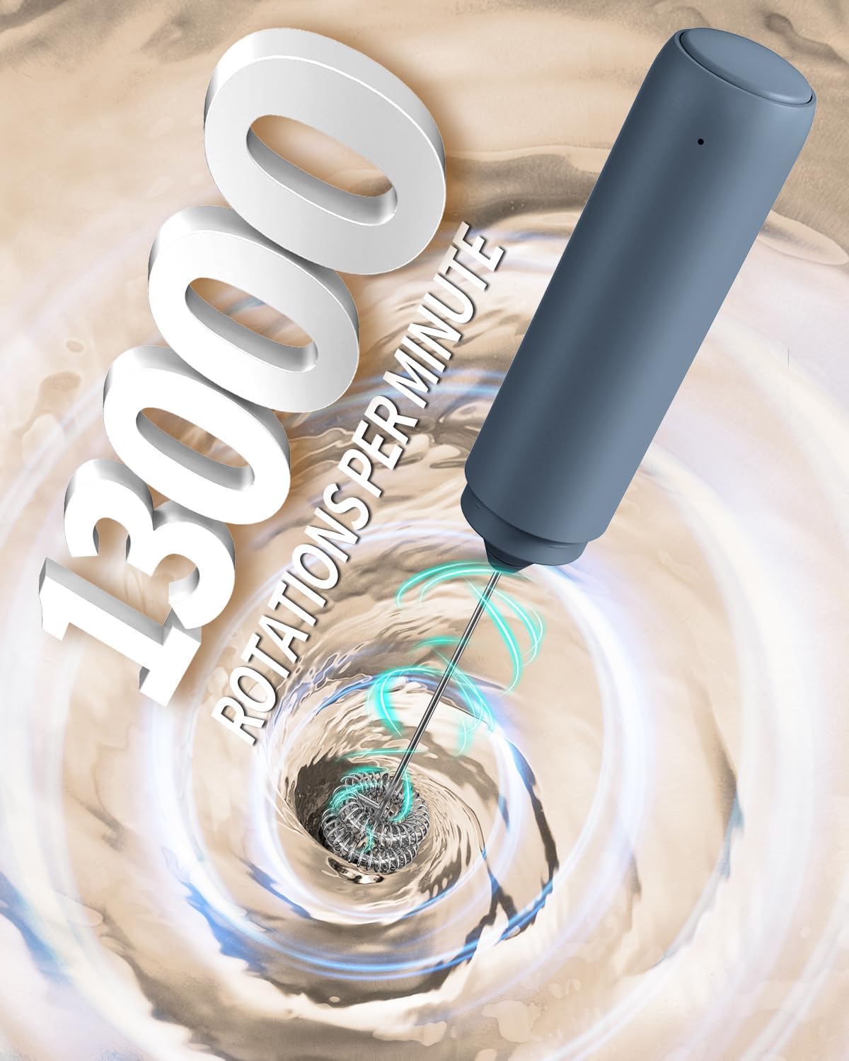 CIRCLE JOY Rechargeable Milk Frother Hanheld, Dual Ring Electric Coffee Frother, Portable Hand Frother Wand Drink Mixer for Matcha Lattes Cappuccino, Kitchen Gifts, Blue