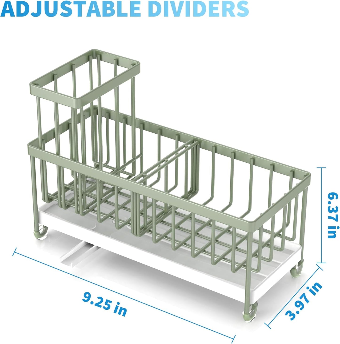 Cisily Sage Green Sponge Holder for Kitchen Sink, Sink Caddy Organizer with High Brush Holder, Kitchen Countertop Organizers and Storage Essentials, Rustproof 304 Stainless Steel, Soap Dispenser