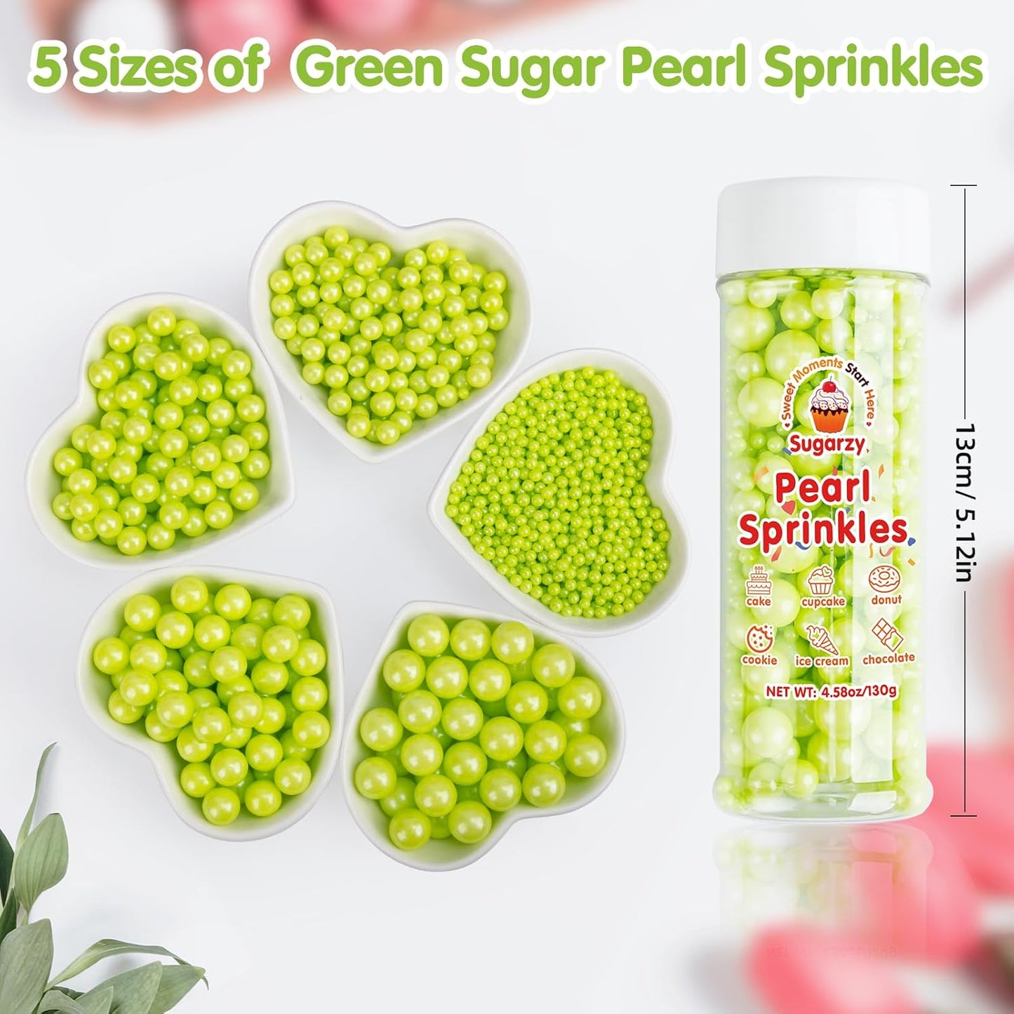 Edible Green Pearl Sprinkles,Halloween Mix Size Sugar Sprinkles,130g/4.58oz,Baking Edible Candy,Cake Decorations,Cupcake Toppers,Cookie Decorating Donuts Ice Cream Toppings,Birthday Wedding Party Valentines Christmas Supplies