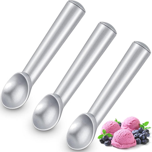 Suclain 3 Pieces Ice Cream Scoop 7 Inches Nonstick Anti Freeze Ice Cream Scooper with Comfort Handle Aluminum Alloy Design Professional Ice Cream Scoop Easy Clean for Gelato Cookie Sorbet (Silver)