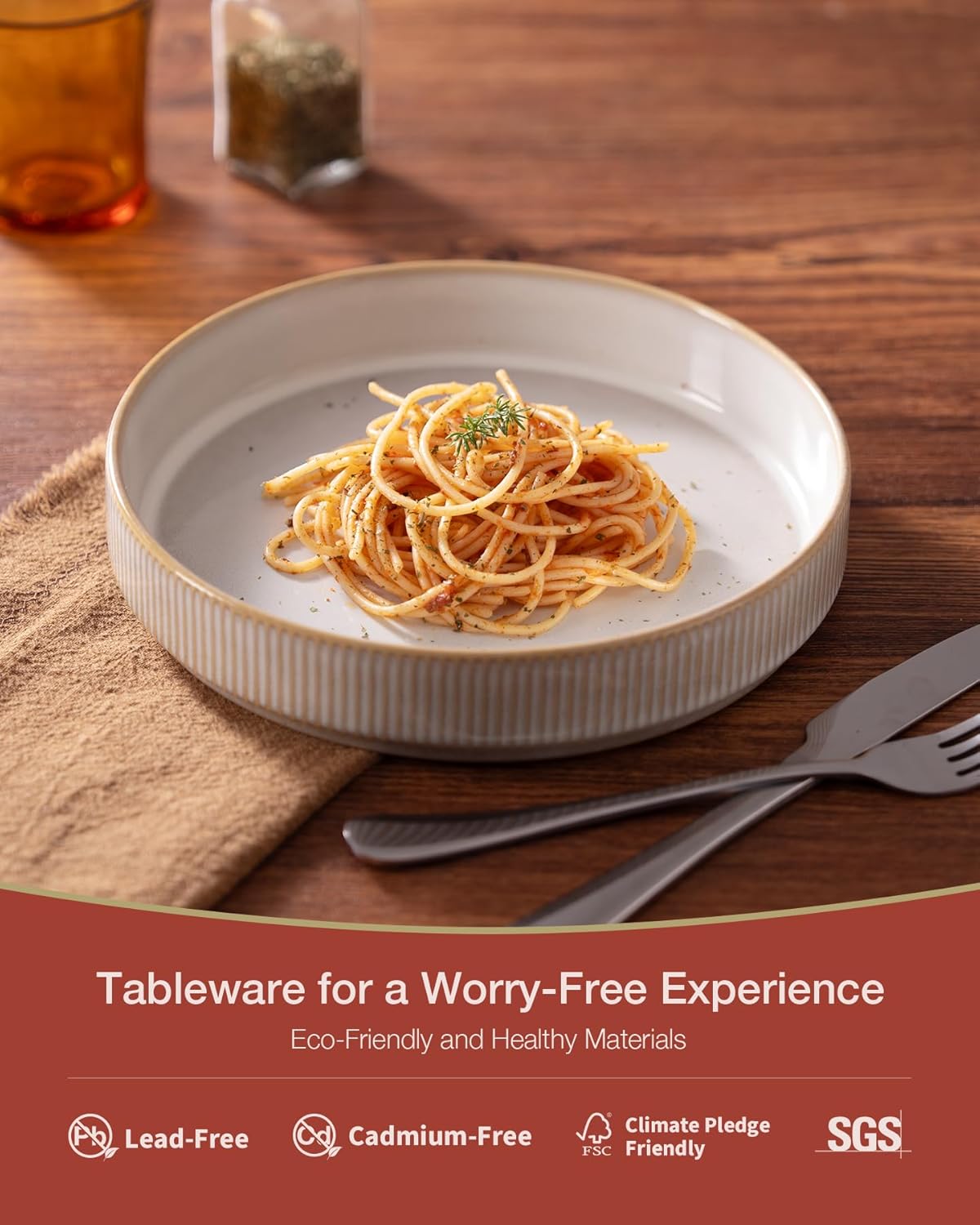 famiware Star 8.25" Pasta Bowls, Large Dinner Bowls Set of 4, Salad Bowl Plates, Shallow Bowls for Eating, Cappuccino White