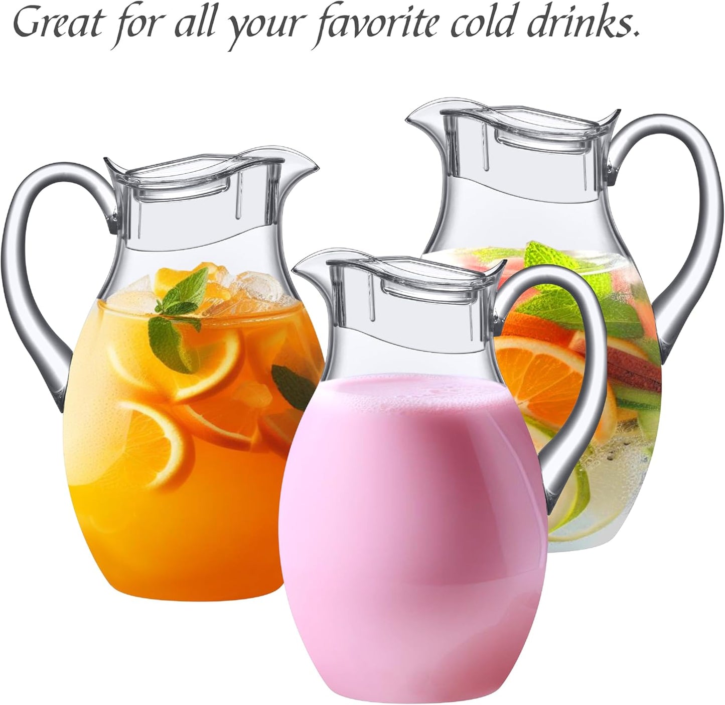 Amazing Abby - Bubbly Grand - Plastic Pitcher (96 oz, 3 Quart), Clear Water Pitcher with Lid, Fridge Jug, BPA-Free, Shatter-Proof, Great for Iced Tea, Sangria, Lemonade, Juice, Milk, and More