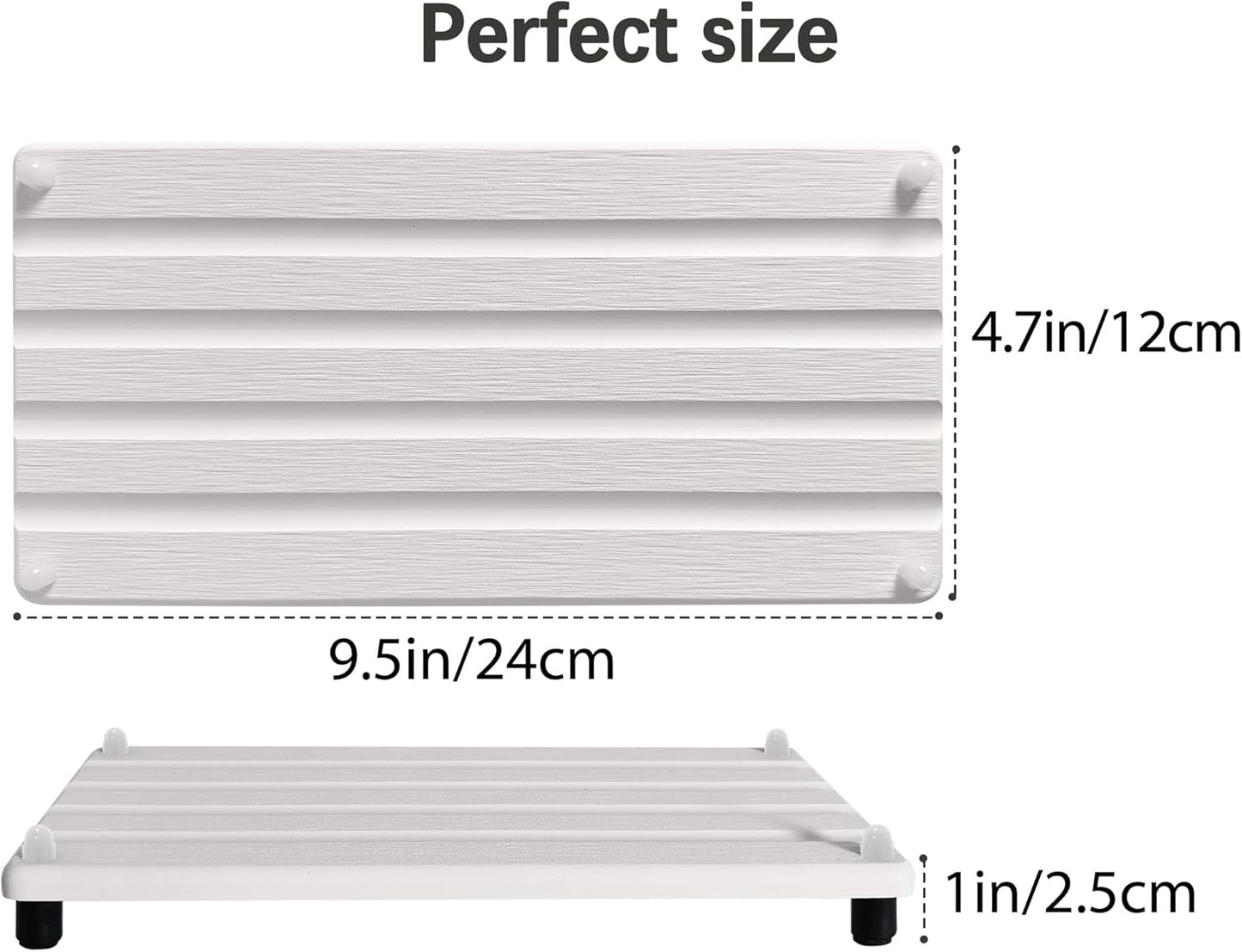 2 PCS Water Absorbing Stone Trays for Bathroom Counter, Fast-Drying Faucet Mat for Kitchen Sink, Diatomite Sink Caddy, Hand Soap Holder with Anti-Skid Feet (9.5" x 4.7" White)