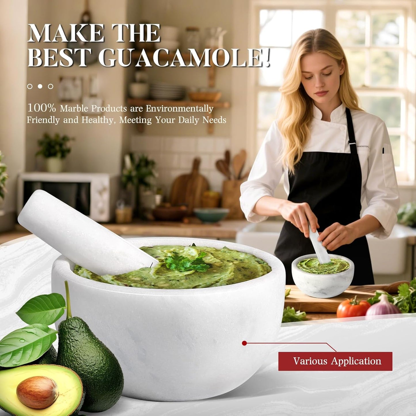 Koville Marble Mortar and Pestle Set, 6.3"-2 Cups Grinder Bowl for Guacamole, Salsa, Pill Crusher, Spice, Herb, Garlic, Nut, Heavy Duty Grinder for Kitchen(Namib Fantasy)