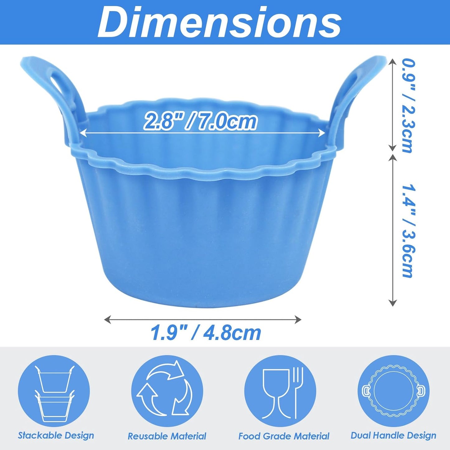 Koluti Nonstick Silicone Muffin Baking Cups Pack of 12, Reusable Cupcake Molds with Double Handle, BPA Free, Mini Round Air Fryer Cupcakes Liner, 3 Colors