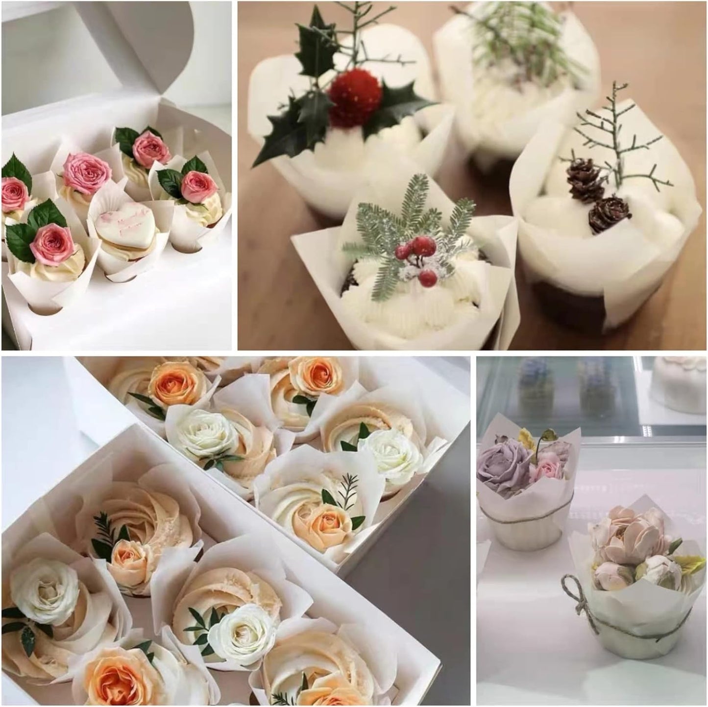 500 pcs Large size White Tulip Baking Cups 2-1/4"(Base diameter) x 4"(Wall height) Greaseproof paper baking cupcake Muffin liners