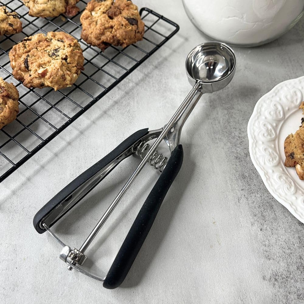 Cookie Scoop Set, 3Pcs Ice Cream Scoop Set, Small/1 Tbsp, Medium/2 Tbsp, Large/3 Tbsp, Stainless Steel Cookie Dough Scoop with Non-Slip Grip,for Melon Balls waffle Muffins