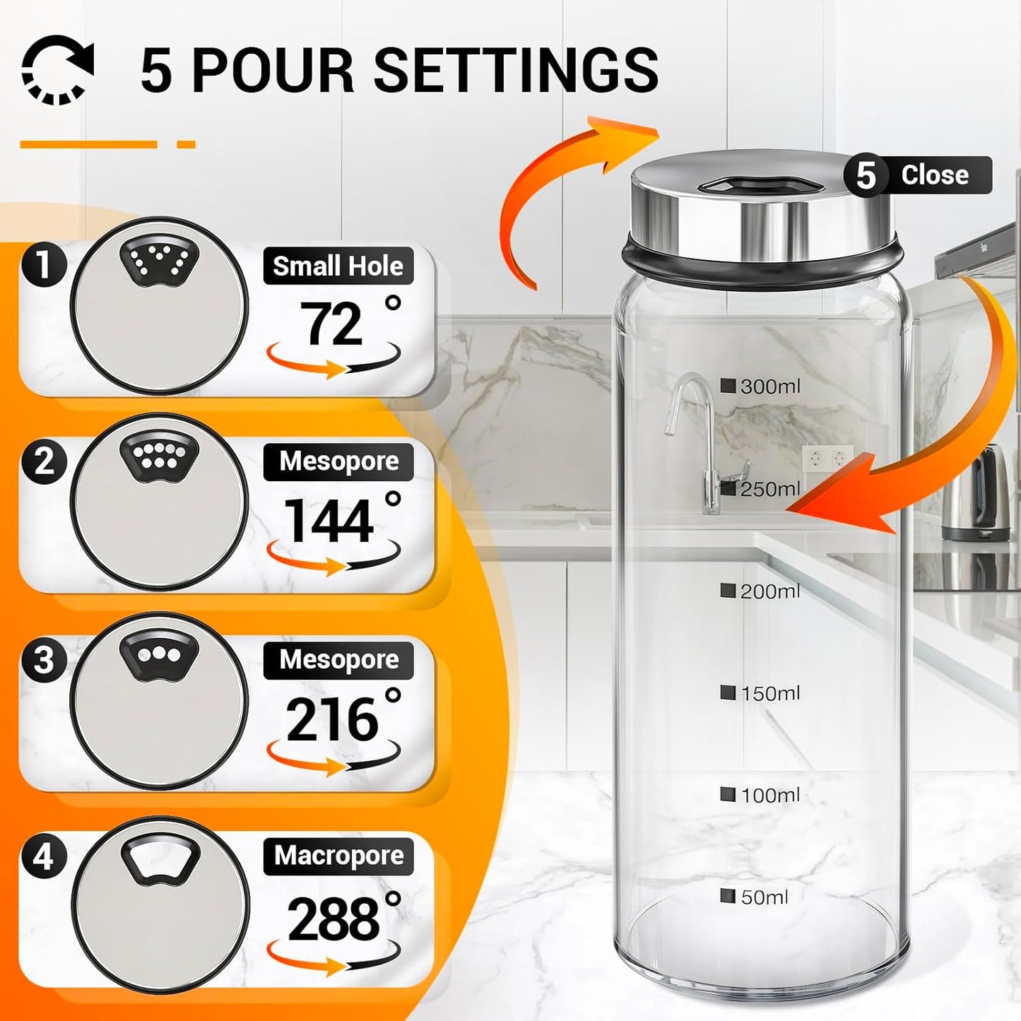 Segarty Glass Spice Jars, 3 Pack 10oz Large Spice Jar with Labels, Spice Container with Adjustable Shaker Lids, Salt Pepper Shakers Set Seasoning Bottles with 136 Stickers, 1 Chalk Marker and 1 Brush